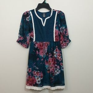 Zunie fall dress teal and berry lace trim 8 girls